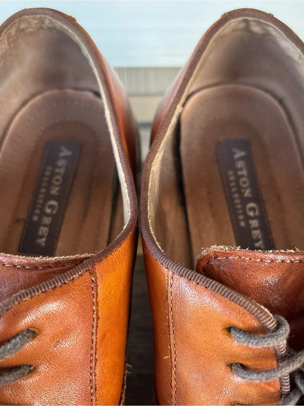 Austin Grey Men's 9 Lace-Up Leather Derby Shoes in Cognac Brown